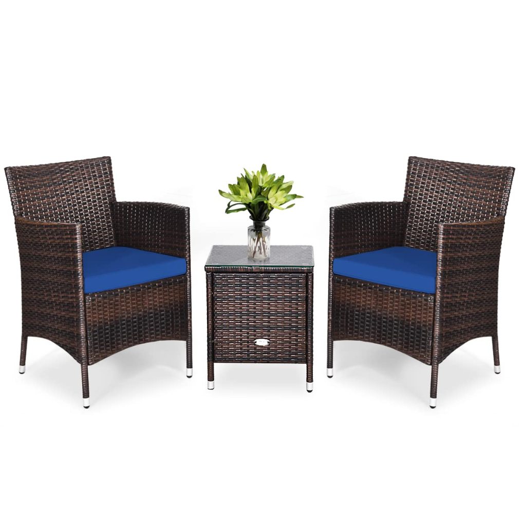 3 PCS Patio Furniture Set Outdoor Wicker Conversation Set