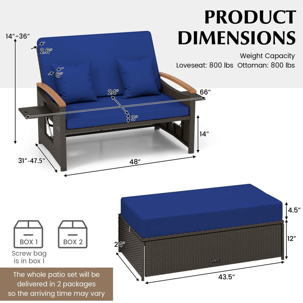 Outdoor Loveseat Sofa with Storage Ottoman for Yard