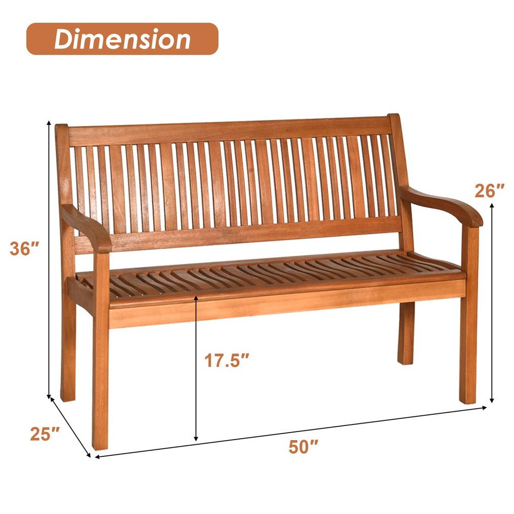 25" D x 50" W x 36" H Wooden Bench Outdoor