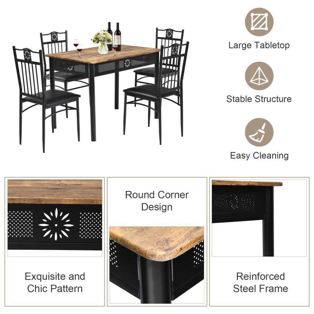 5 Pieces Dining Table Set Modern Kitchen Table Set for 4 Person