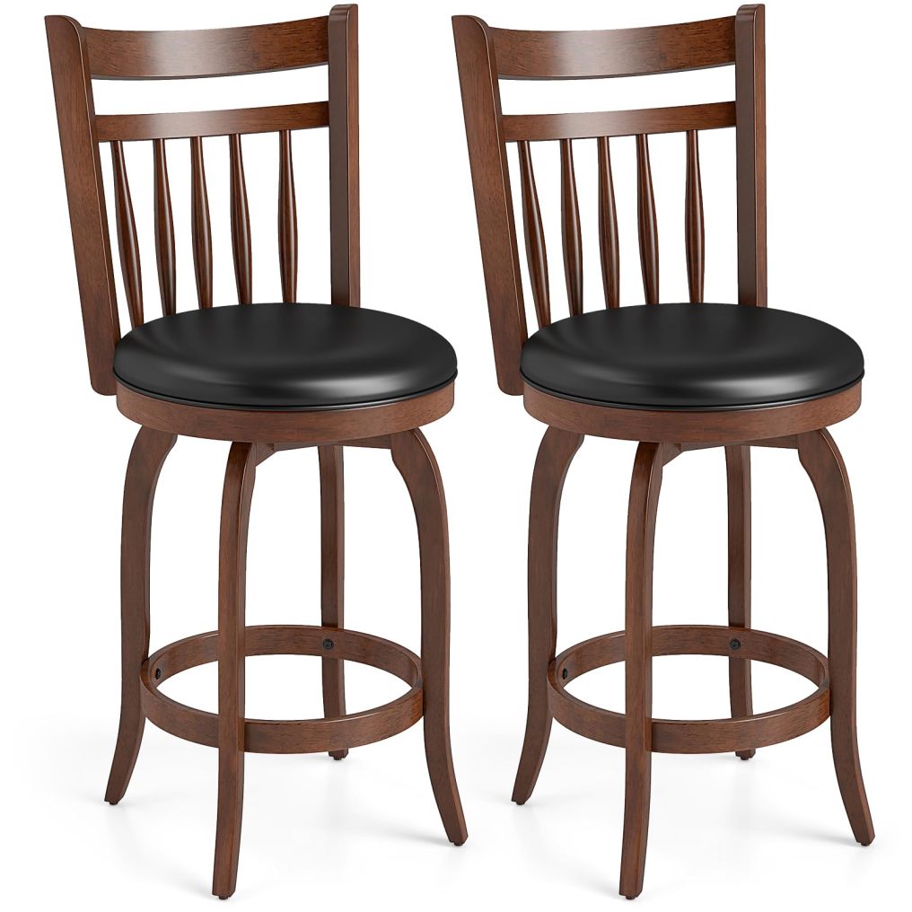 24 Inch / 30 Inch Bar Stools set | Faux Leather Upholstered Barstools with Backs (2/4)