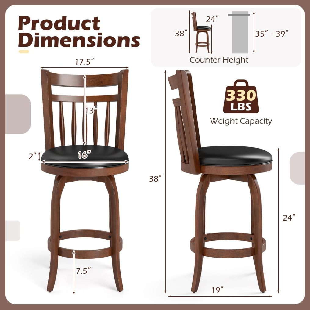 24 Inch / 30 Inch Bar Stools set | Faux Leather Upholstered Barstools with Backs (2/4)