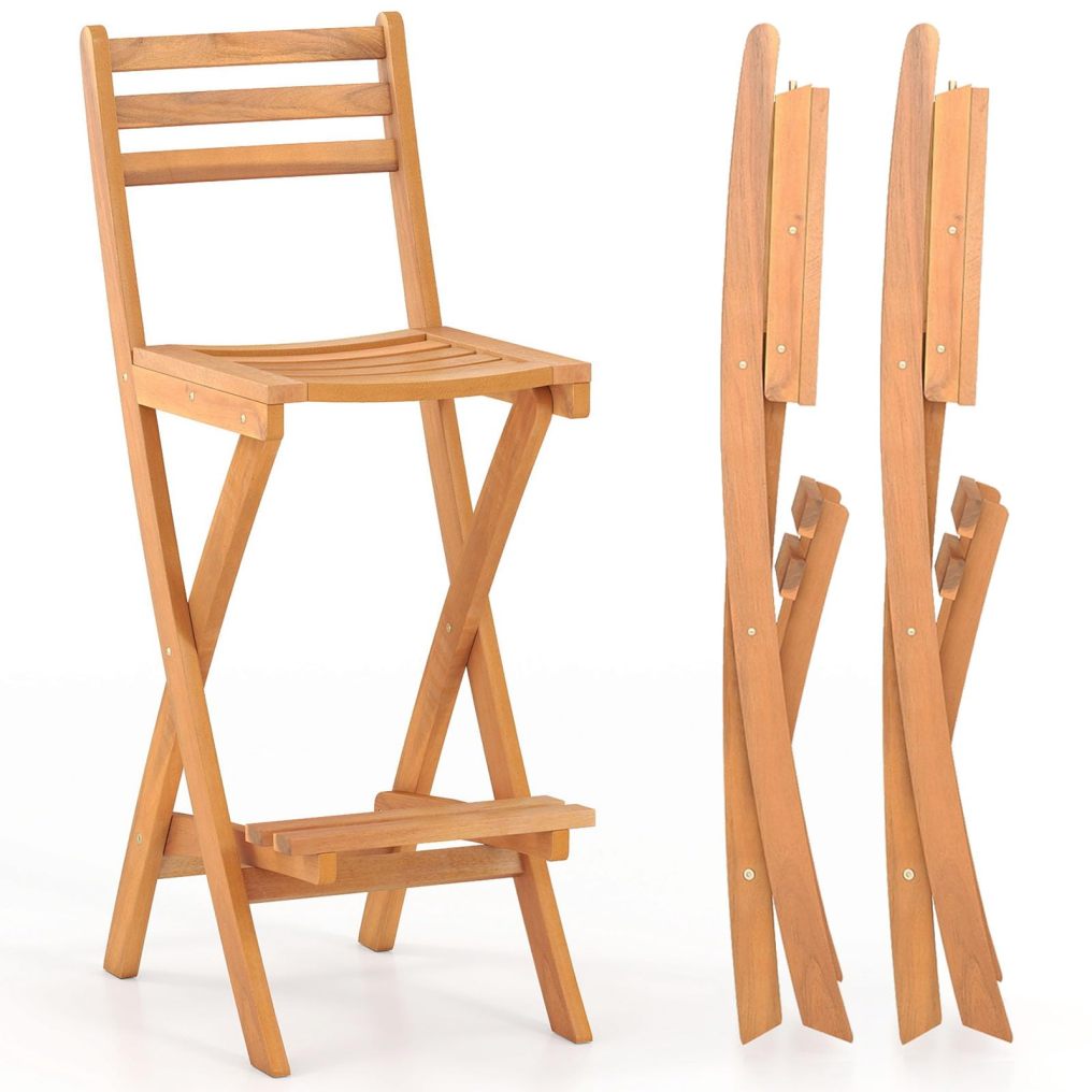 Acacia Wood High Top Chairs with Slatted Backrest