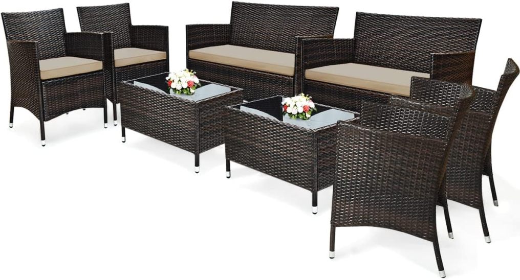 4/8 Pieces Rattan Patio Furniture Set Outdoor Wicker Rattan Chairs