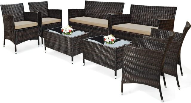 4/8 Pieces Rattan Patio Furniture Set Outdoor Wicker Rattan Chairs