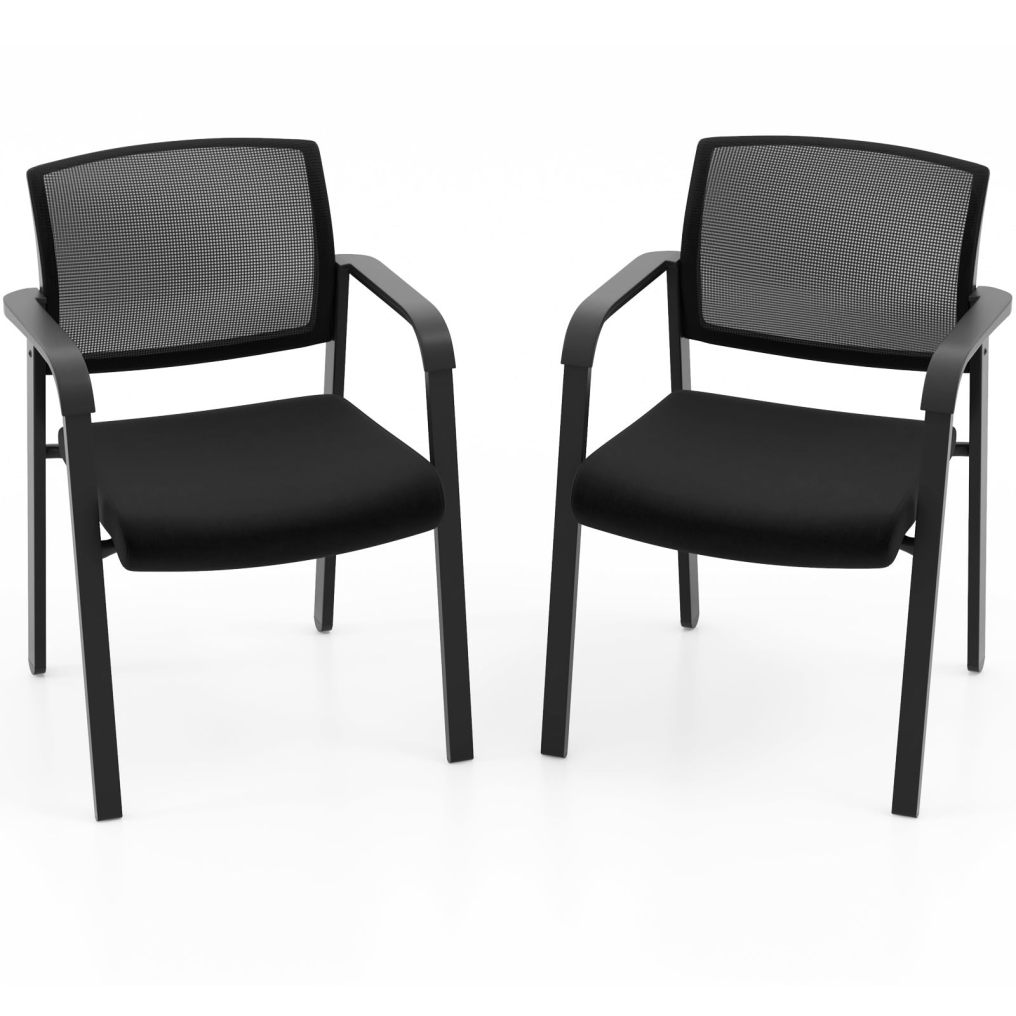 Office Guest Stacking Chairs with Mesh Backrest Armrest and Upholstered Seat