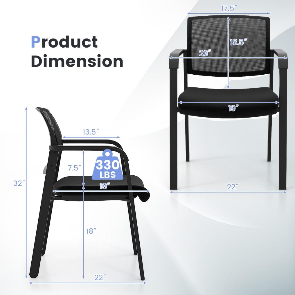 Office Guest Stacking Chairs with Mesh Backrest Armrest and Upholstered Seat