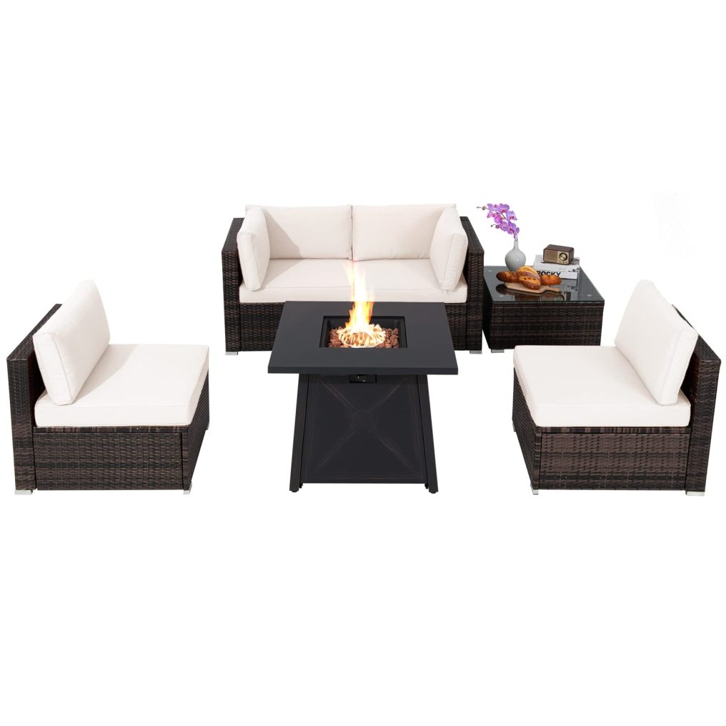 6 Piece Patio Furniture Set with 30'' Fire Pit Table