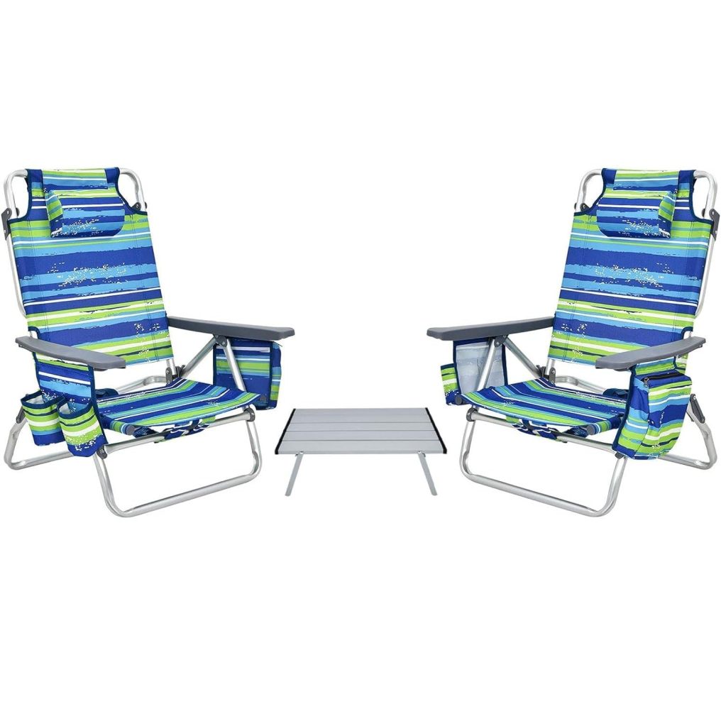Backpack Beach Chairs Set 3-Piece Portable Camping Chairs with Cup Holder