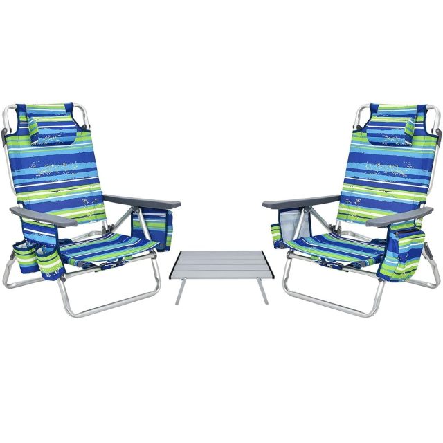 Backpack Beach Chairs Set 3-Piece Portable Camping Chairs with Cup Holder