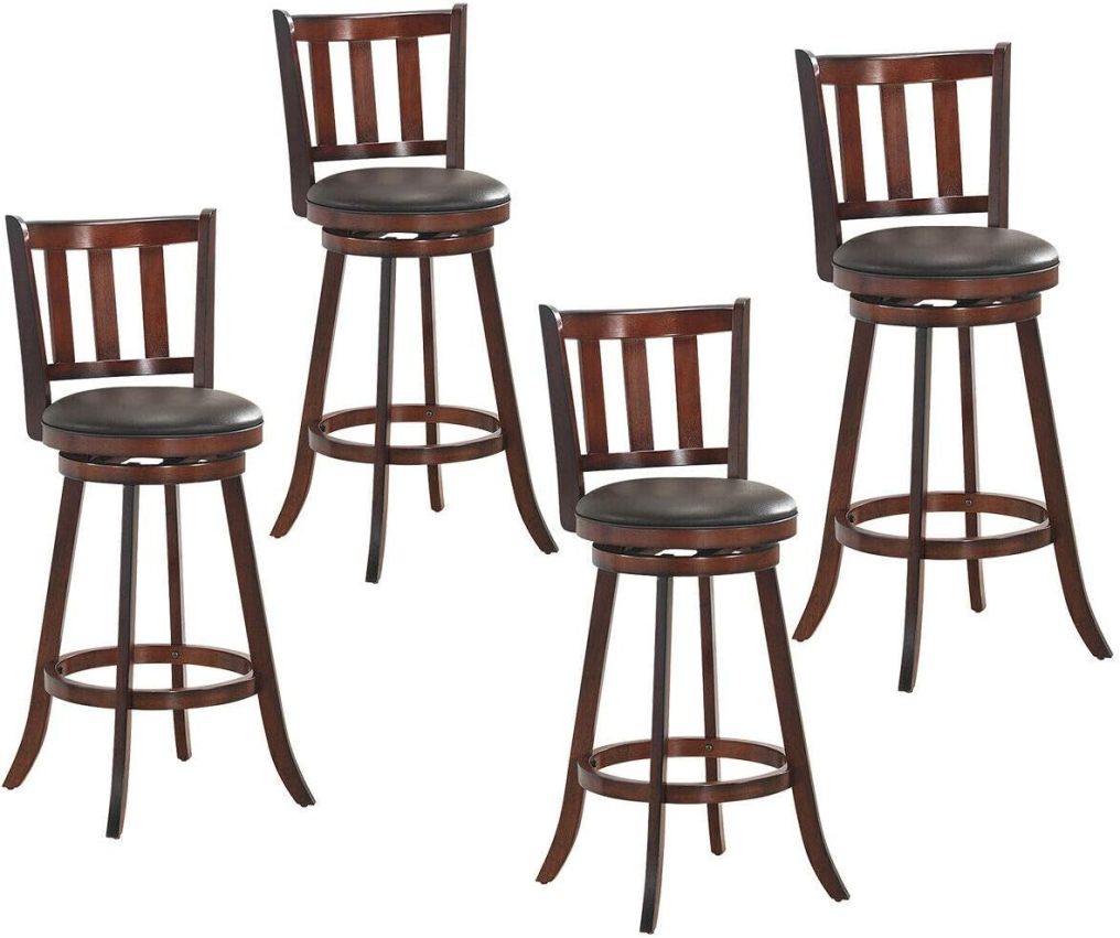 29 Inch Set of 2/4 Wood Swivel Counter Height Dining Pub Bar Stools with PVC Cushioned Seat