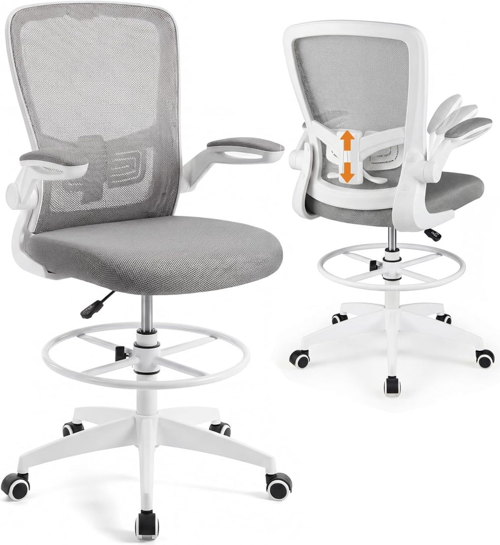 Tall Office Chair with Flip up Armrests & Adjustable Foot Ring