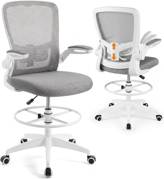 Tall Office Chair with Flip up Armrests & Adjustable Foot Ring