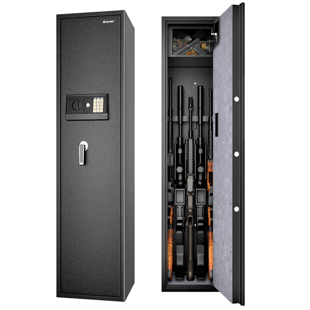 Large Rifle Safe 5-Gun Metal Security Storage Cabinet with Handgun Lockbox