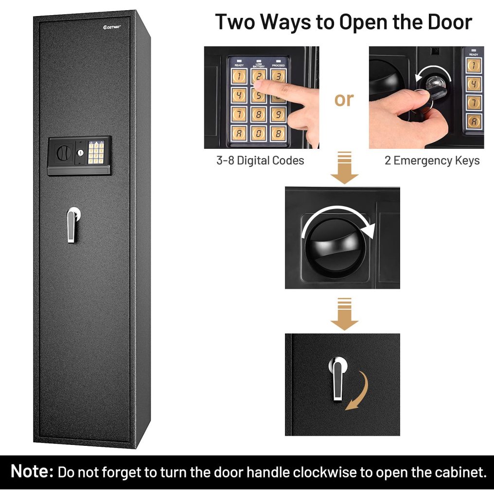 Large Rifle Safe 5-Gun Metal Security Storage Cabinet with Handgun Lockbox