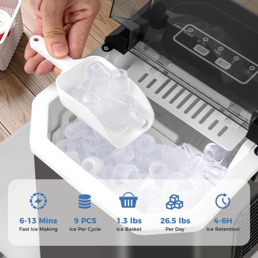 Countertop Ice Maker with Self-Cleaning 9 Ice Cubes Ready in 6-13 Mins