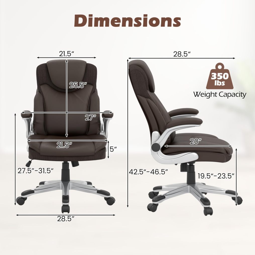 Executive Office Chair Ergonomic PU Leather Computer Desk Chair w/Flip-up Armrests