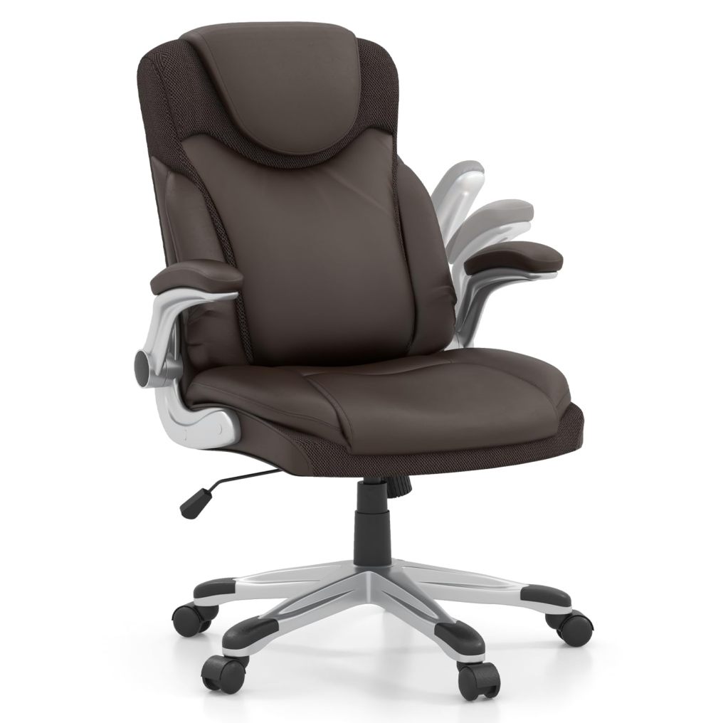 Executive Office Chair Ergonomic PU Leather Computer Desk Chair w/Flip-up Armrests