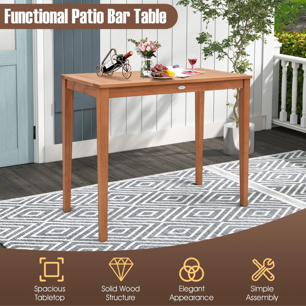 3/5 Piece Outdoor Bar Set Patio Eucalyptus Wood Bar Height Table & Barstools