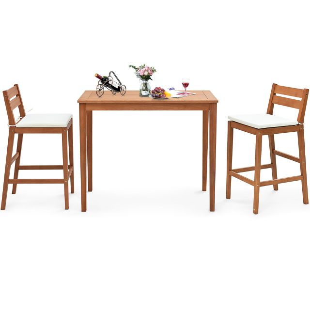 3/5 Piece Outdoor Bar Set Patio Eucalyptus Wood Bar Height Table & Barstools
