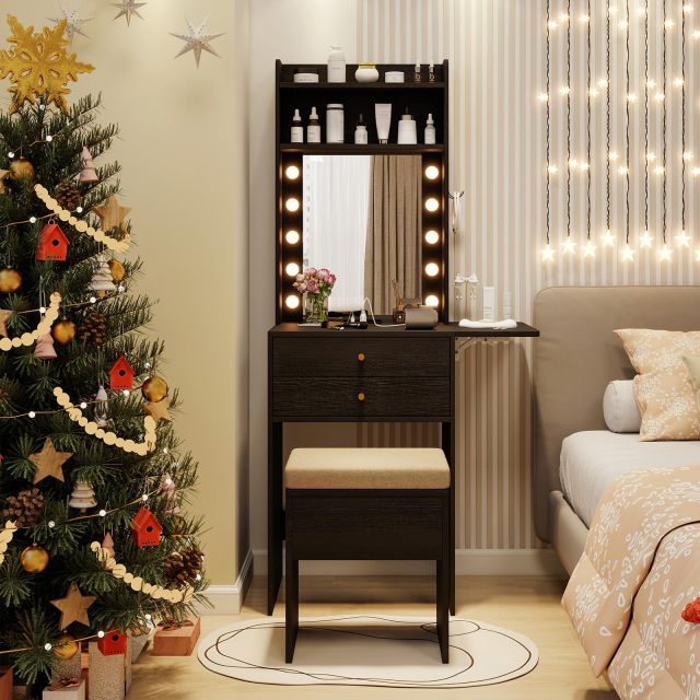 Vanity Desk with Mirror and Lights for Apartment