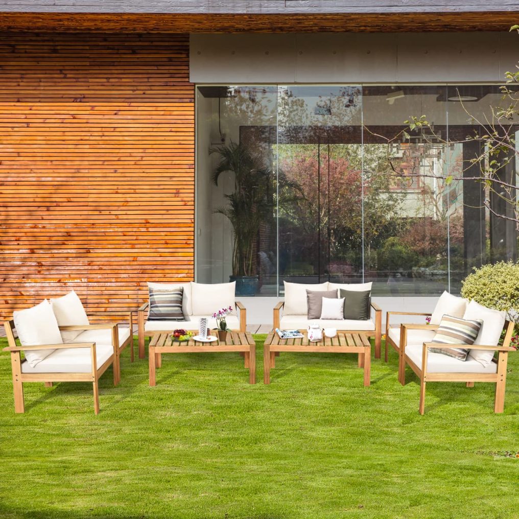 4/8 Pieces Outdoor Acacia Wood Sofa Set Outdoor Conversation Sofa Set