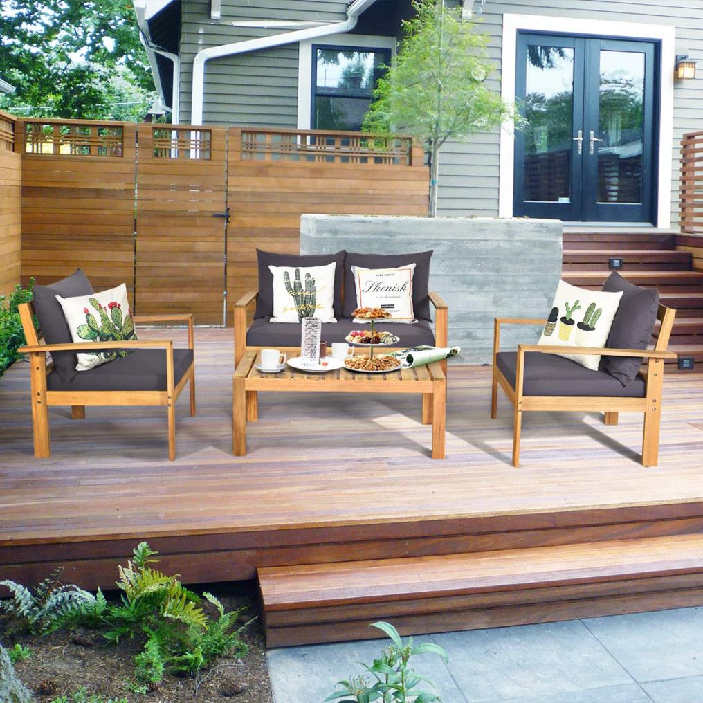 4/8 Pieces Outdoor Acacia Wood Sofa Set Outdoor Conversation Sofa Set
