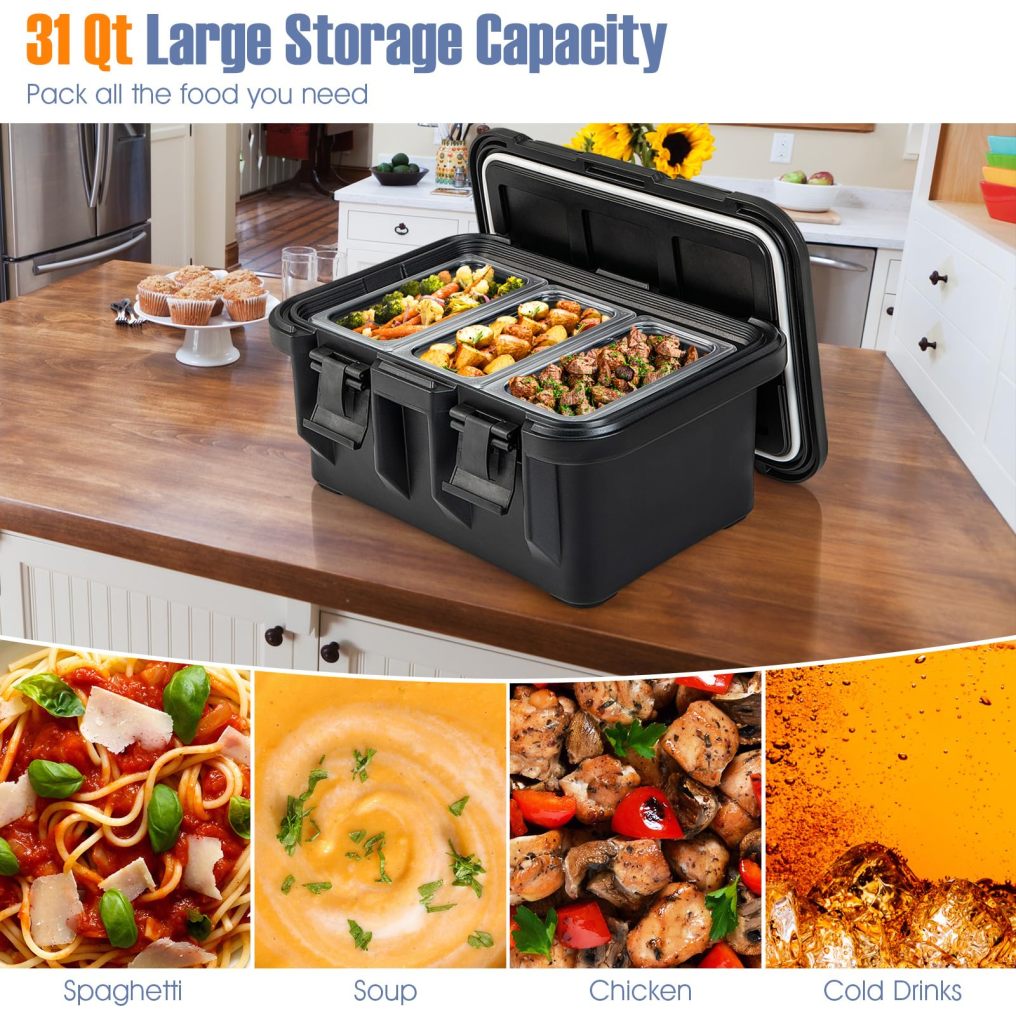 Insulated Food Pan Carrier 31 Qt Catering Hot Box w/ 3 Food-Grade Pans