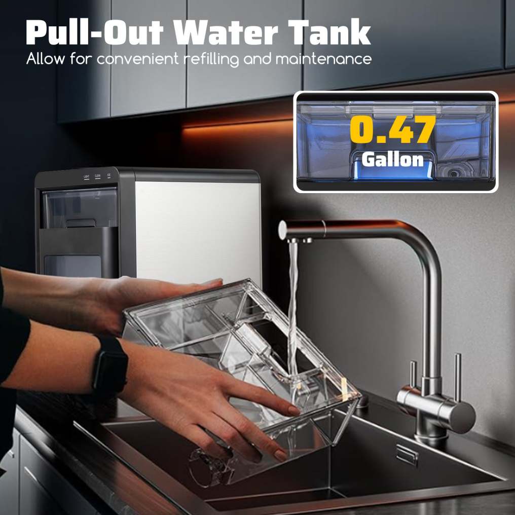 44 lbs/24H Chewable Sonic Ice Machine, Pull-out Water Tank & Touch Control Panel for Home