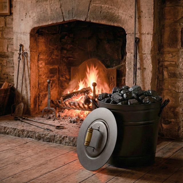 Ash Bucket with Lid 2.9 Gallon Metal Coal Ash Can