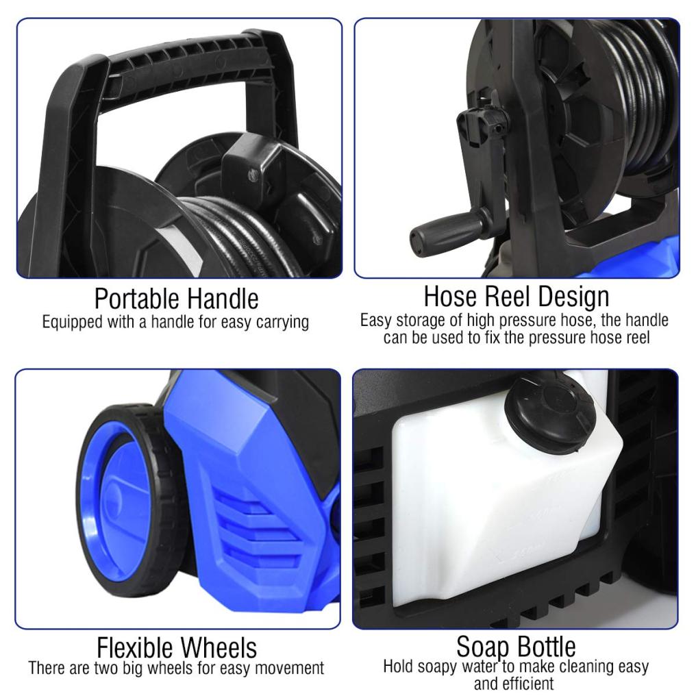 3000PSI Electric High Pressure Washer, 2 GPM 2000W Portable Power Washer Deck Patio Cleaner with Nozzles (Blue)