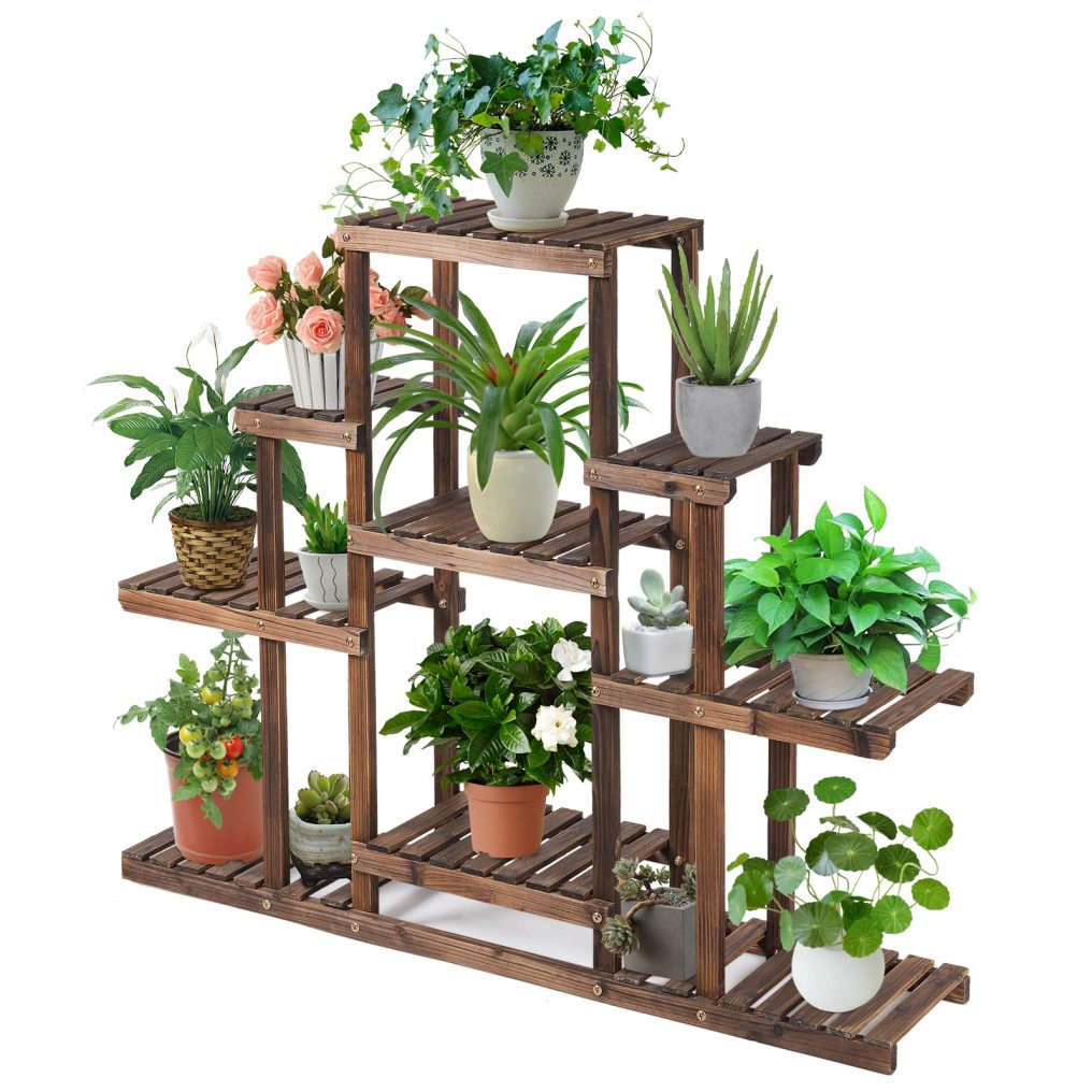 6-tier Wood Plant Stand Wood Plant Holder Rack for Multiple Plant
