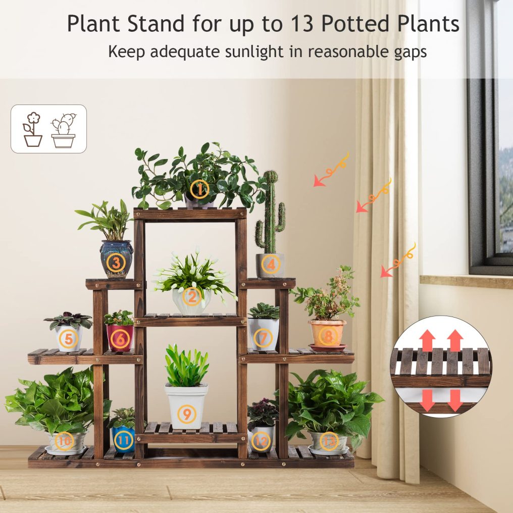 6-tier Wood Plant Stand Wood Plant Holder Rack for Multiple Plant