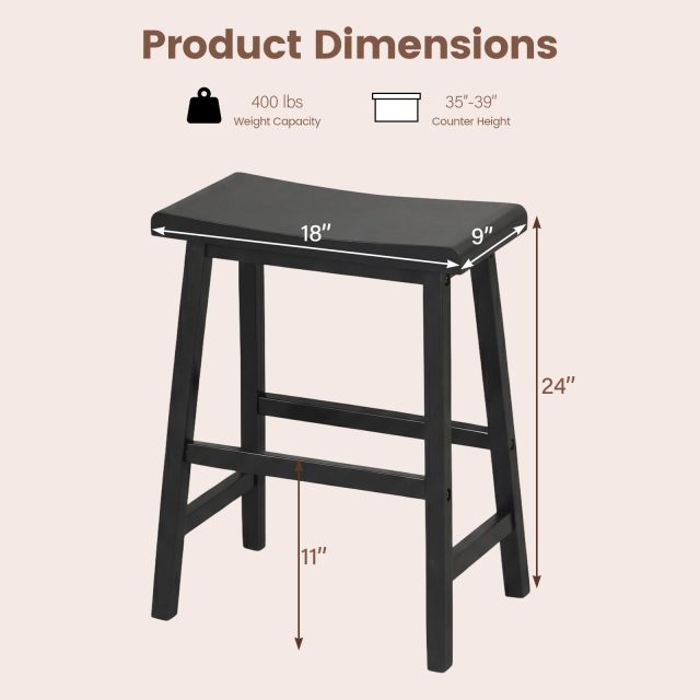 Solid Wood Saddle Stools 24-inch Height Backless Counter Chairs(2/4)