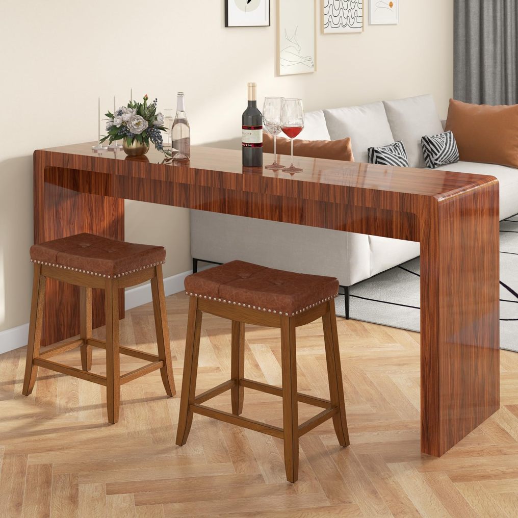 Saddle Bar Stools 25-Inch Counter Height Barstools w/PU Leather Seat