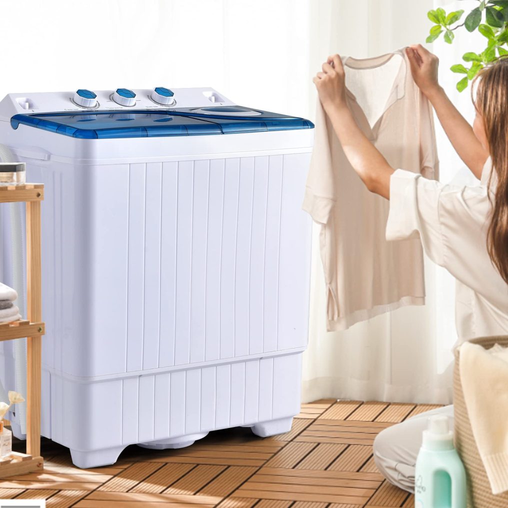Portable Washing Machine 2 in 1 Twin Tub 26Lbs Capacity Washer(18Lbs) and Spinner(8Lbs) with Control Knobs