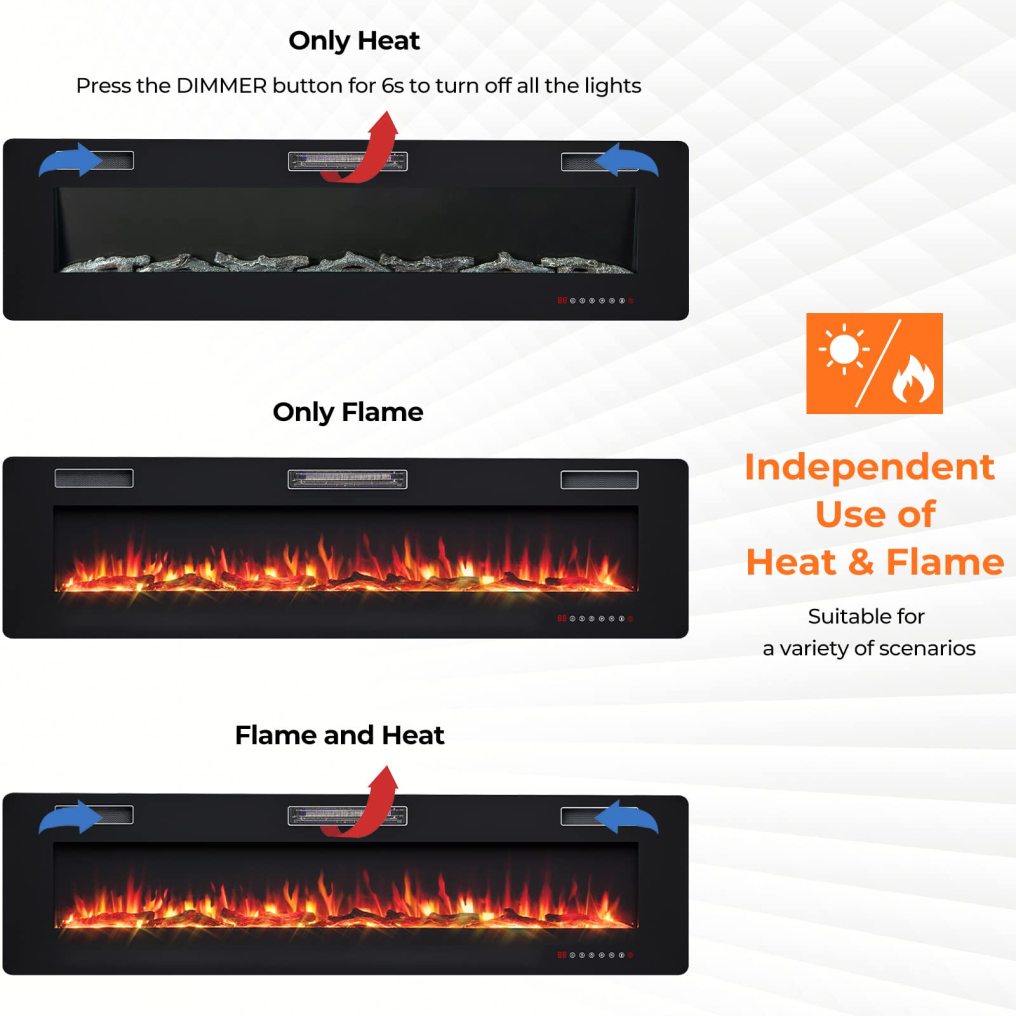 68 Inches Recessed Electric Fireplace, in-Wall & Wall Mounted Electric Heater with Adjustable Flame Color & Speed