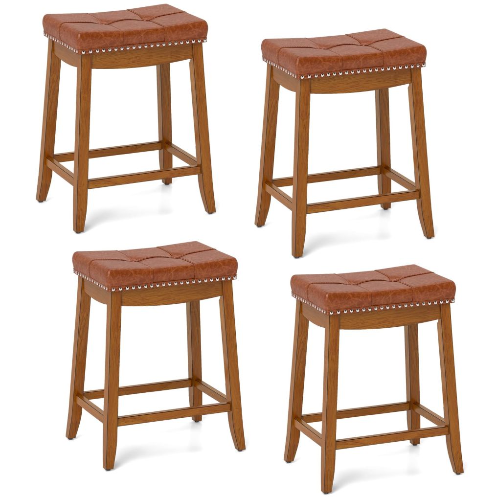 Saddle Bar Stools 25-Inch Counter Height Barstools w/PU Leather Seat