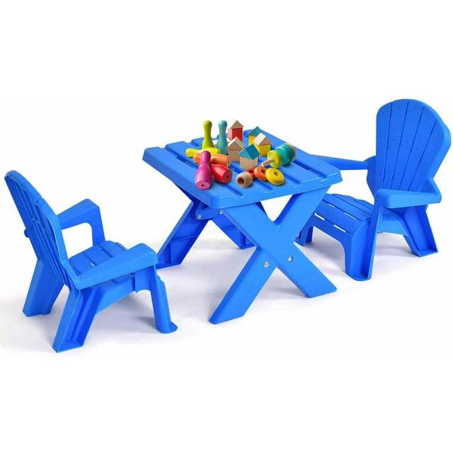 Plastic Children Kids Table & Chair Set 3pcs Play Furniture Outdoor