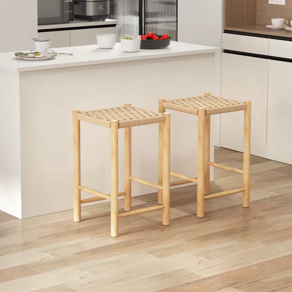 Wooden Bar Stools Set of 2/4 Rustic 26-inch Counter Height Dining Stools