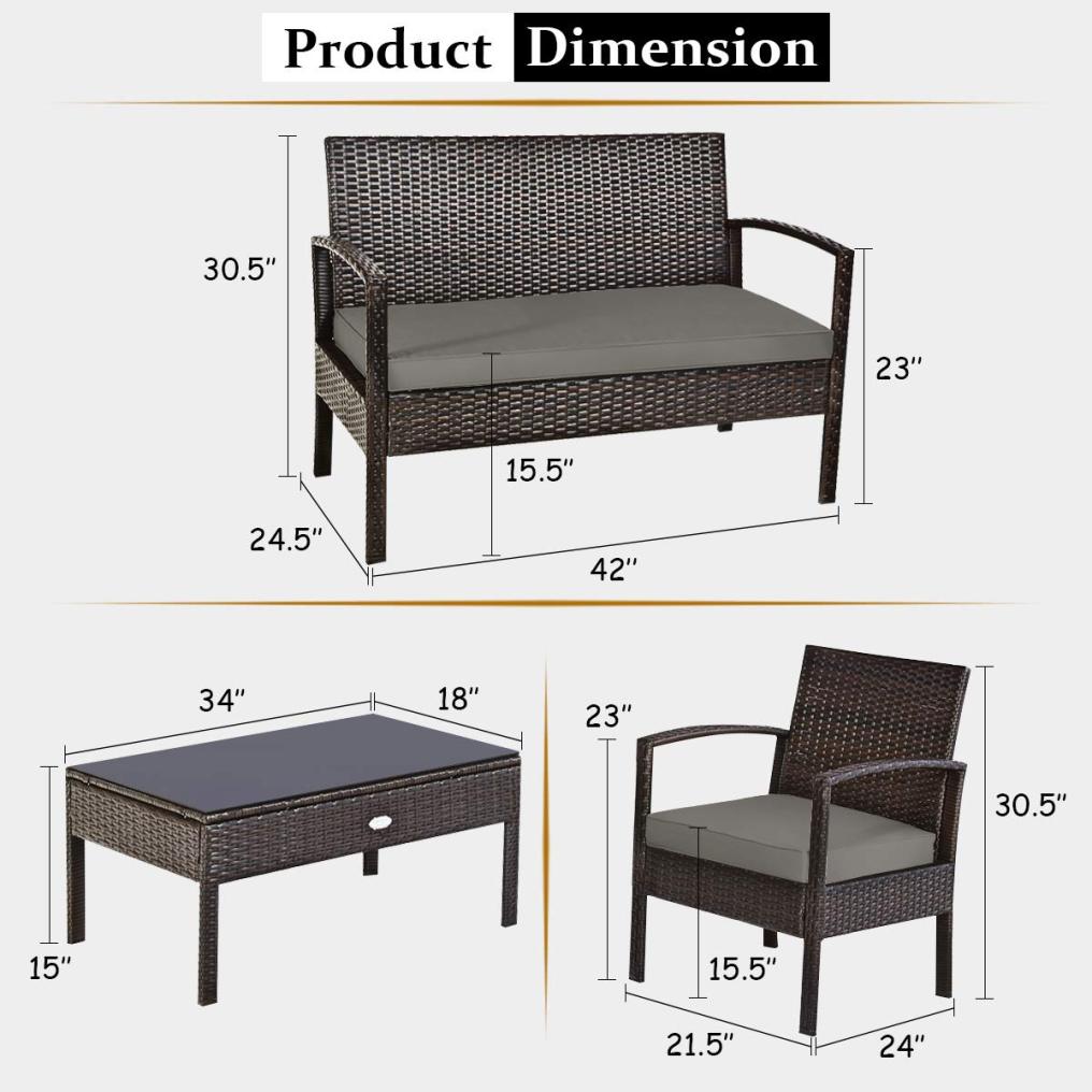 Outdoor Patio Furniture Set 4 Pieces Wicker Conversation Set
