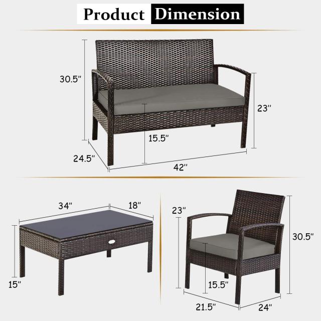 Outdoor Patio Furniture Set 4/8 Pieces Wicker Conversation Set