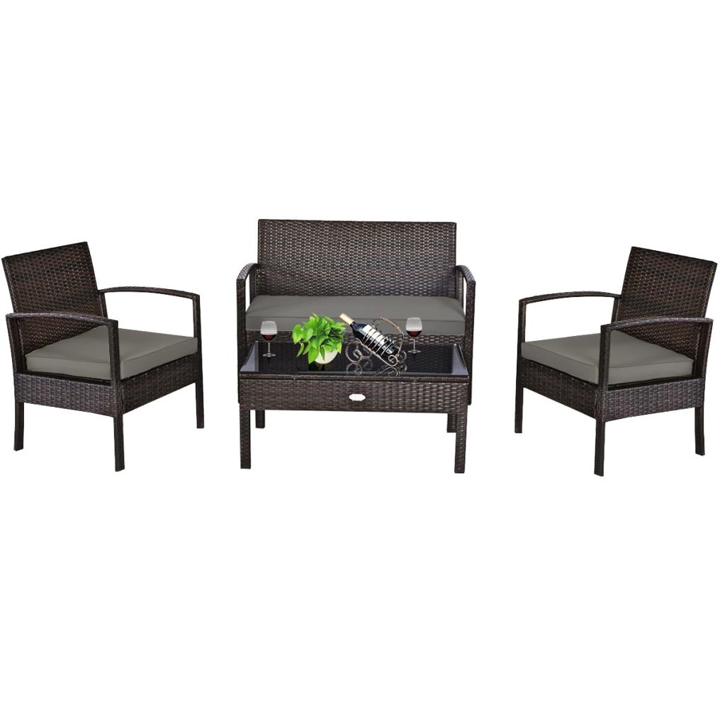 Outdoor Patio Furniture Set 4 Pieces Wicker Conversation Set