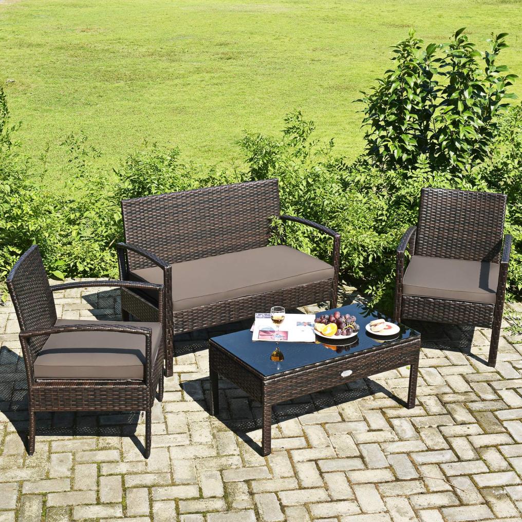 Outdoor Patio Furniture Set 4 Pieces Wicker Conversation Set