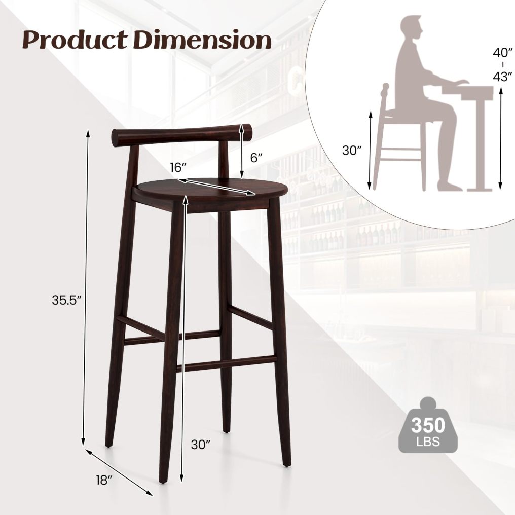 Bar Chair Set of 2/4 Bar Height Stools Set w/Acacia Wood Frame