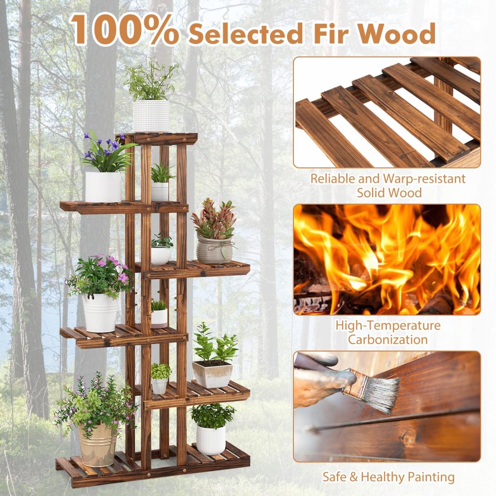6 Tier Multifunctional Wood Flower Stand for Multiple Plants