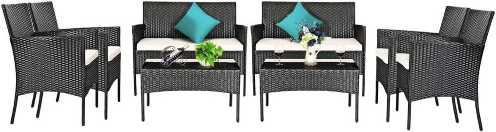 4/8 Pieces Patio Rattan Furniture Set Outdoor Rattan Conversation Set