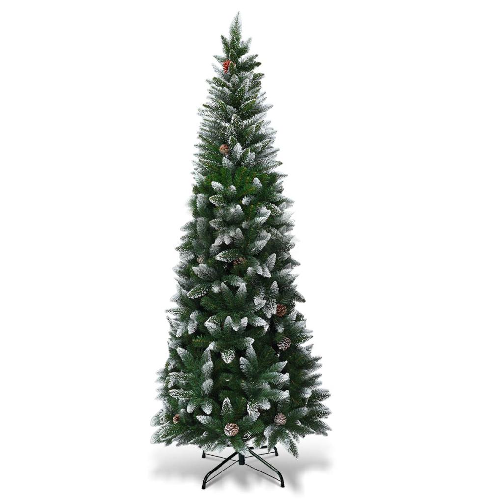 7.5FT Artificial Snow Flocked Pencil Christmas Tree Slim X-mas Tree with 720 Branch Tips