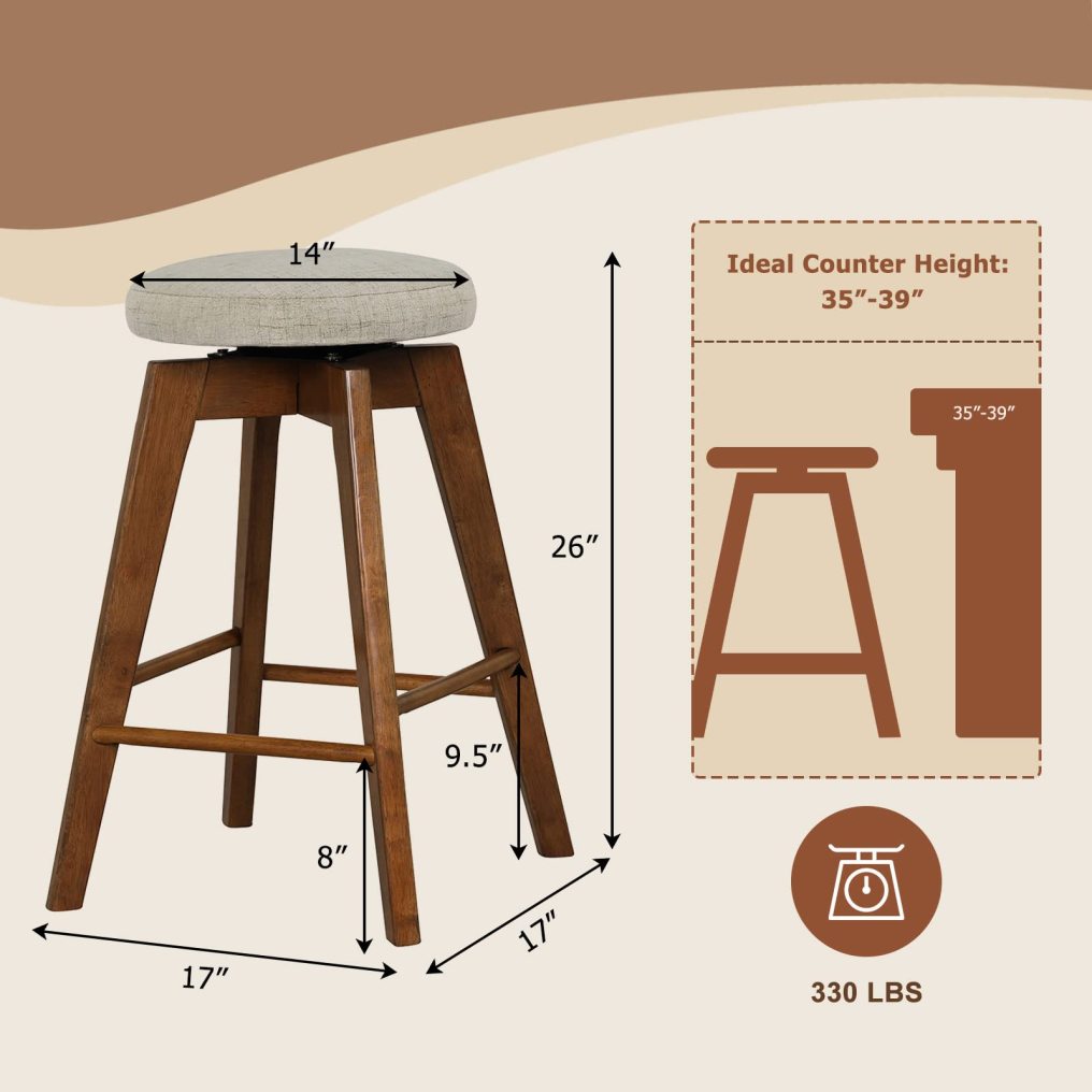26-inch Bar Stools Set of 2/4 Counter Height Swivel Bar Chairs w/Rubber Wood Legs