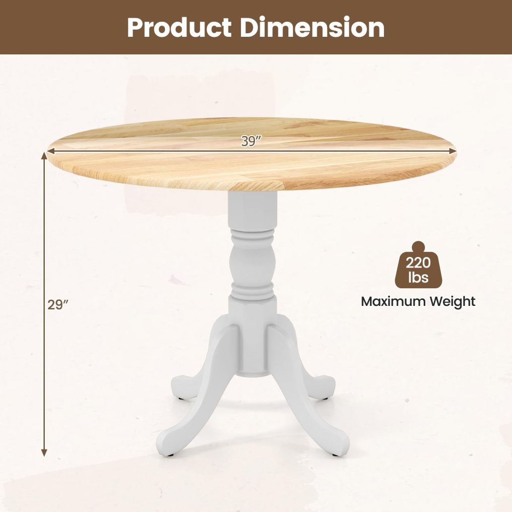 Round Dining Table for 4 39-inch Wooden Kitchen Table